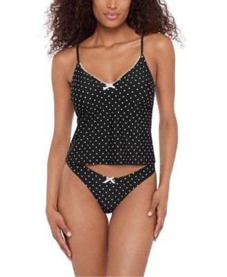 Steve Madden Lace Back Cami Tankini with Bow and Picot Edge Top