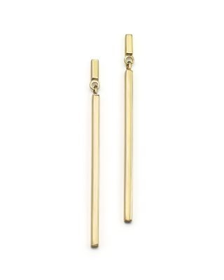 14K Yellow Gold Square Stick Drop Earrings