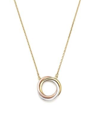 Bloomingdale's Fine Collection 14K Rose, Yellow and White Gold Ring Pendant Necklace, 18