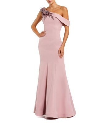 Mac Duggal Crepe Floral Beaded Off The Shoulder Mermaid Gown