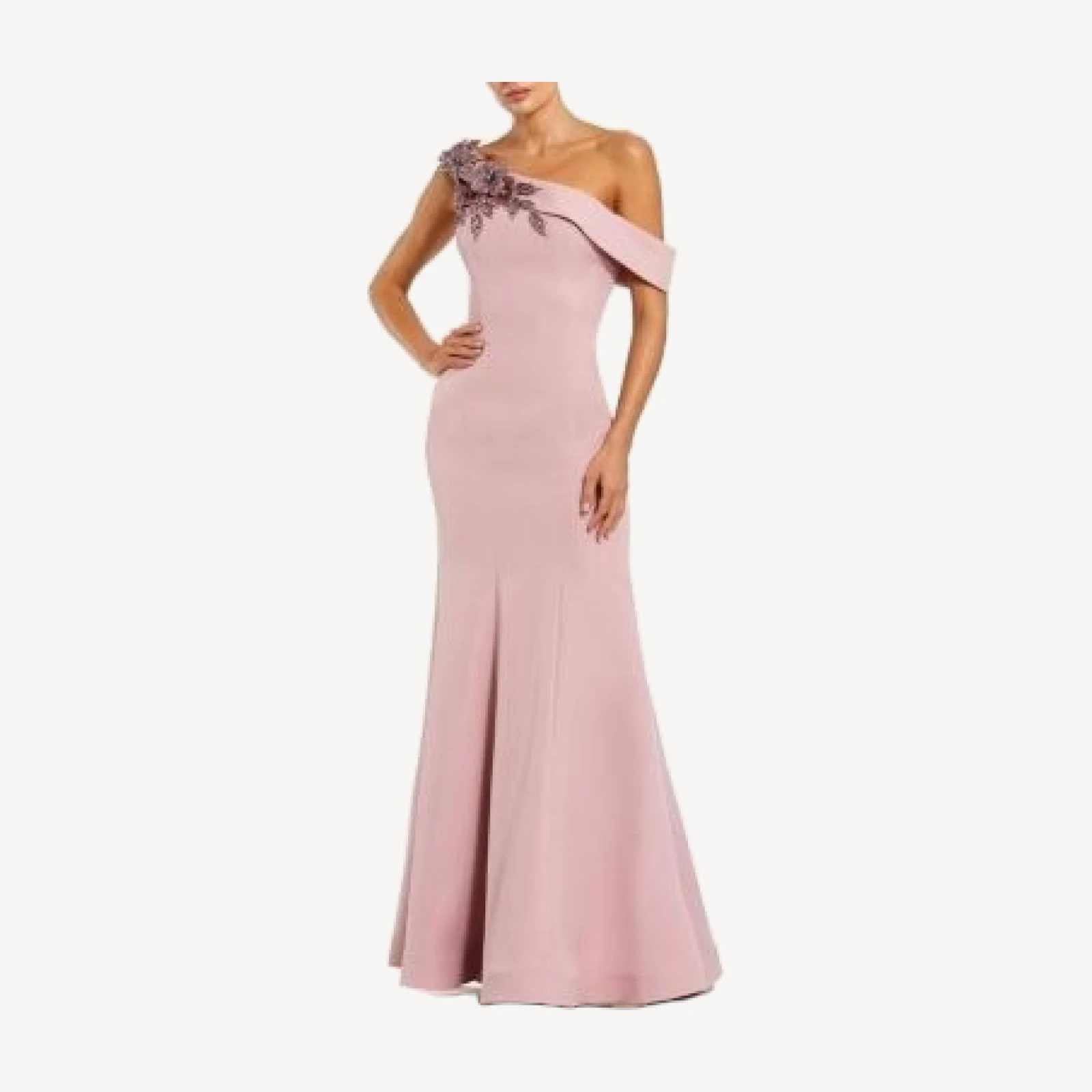 Mac Duggal Crepe Floral Beaded Off The Shoulder Mermaid Gown