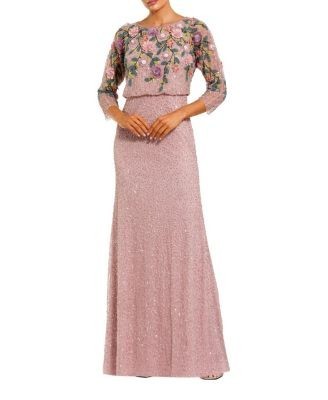 Mac Duggal Floral Embellished Long Sleeve Gown