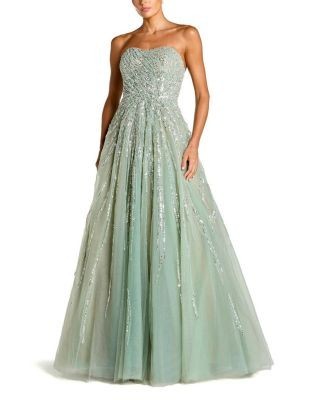 Mac Duggal Mesh Sequin Strapless Sweetheart Neck Ballgown