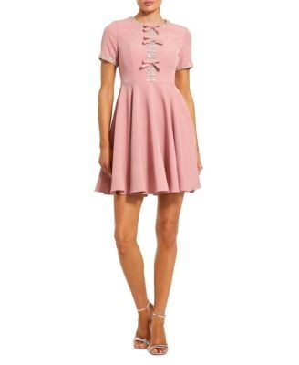 Mac Duggal Crepe A Line Mini Dress with Rhinestone Beading