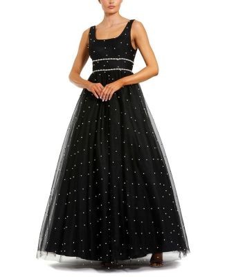 Mac Duggal Pearl Embellished Tulle Sleeveless Ball Gown