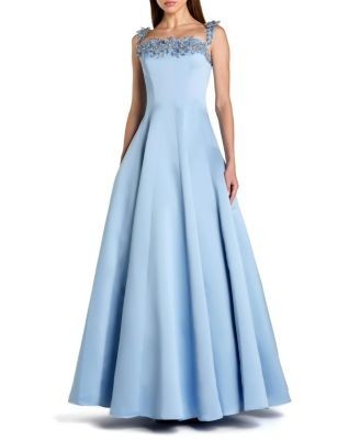 Mac Duggal Satin Beaded Off The Shoulder Ballgown