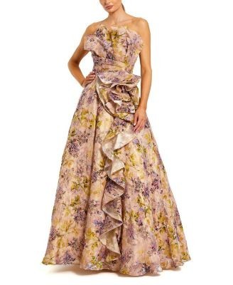 Mac Duggal Strapless Floral Jacquard Ballgown