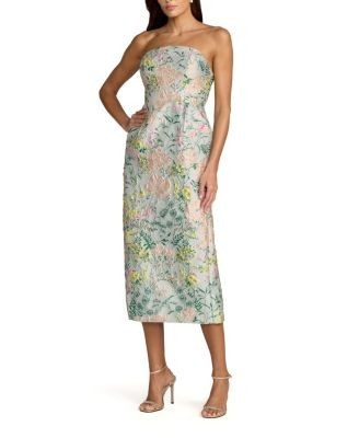 Mac Duggal Multicolor Strapless Brocade Midi Dress With Pockets