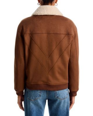 Aqua Faux Fur Trim Faux Suede Aviator Jacket - Exclusive