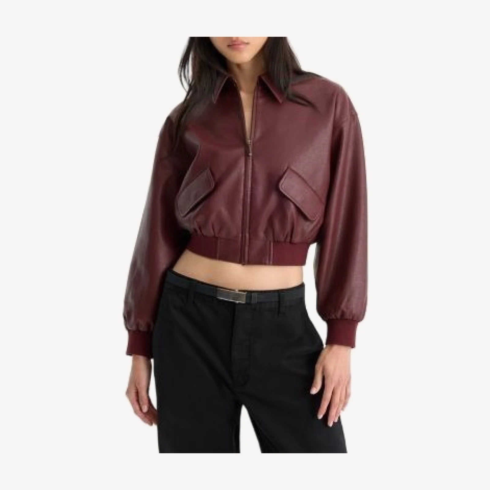 Good American The Better Than Leather Cropped Bomber Jacket