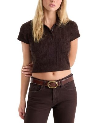Good American The Micro Cable Wool Polo Sweater