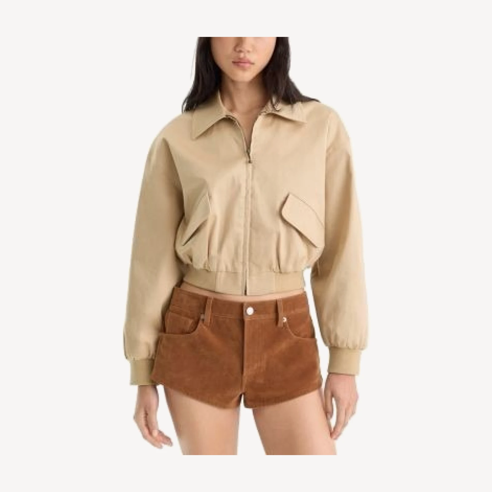 Good American The Twill Cotton Stretch Cropped Bomber Jacket