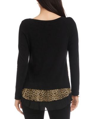 Karen Kane Layered Contrast Leopard Print Sweater