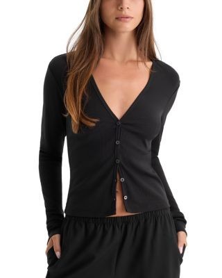 Good American The Rib V Neck Cardigan Tee