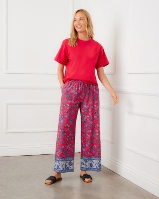 Karen Kane Drawstring Border Print Cropped Pants