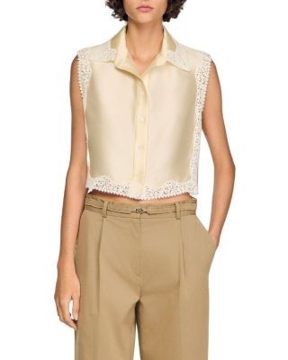 Sandro Marielle Cropped Shirt with Lace Details