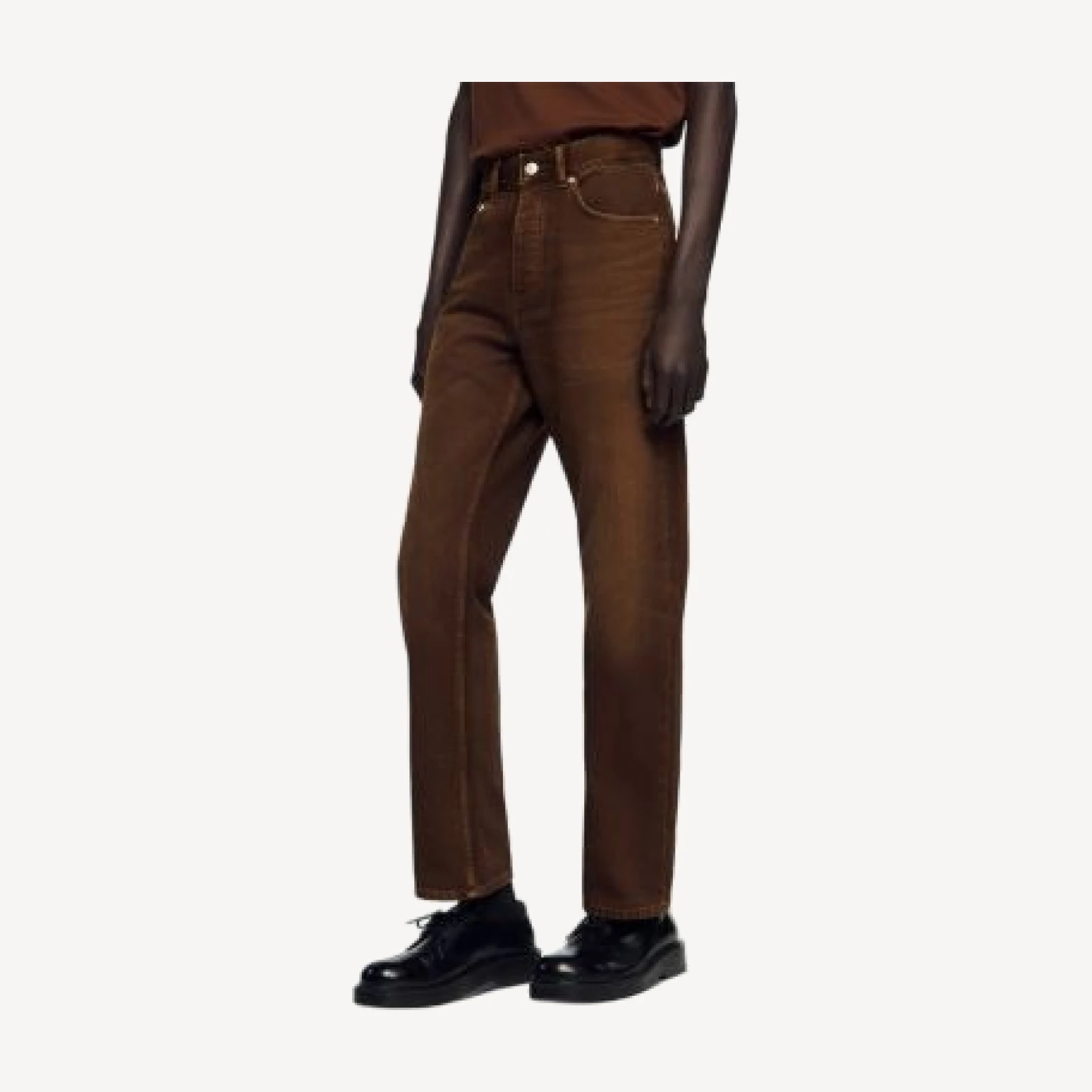 Sandro Regular Fit Faded Cotton Jeans in Tobacco Brown