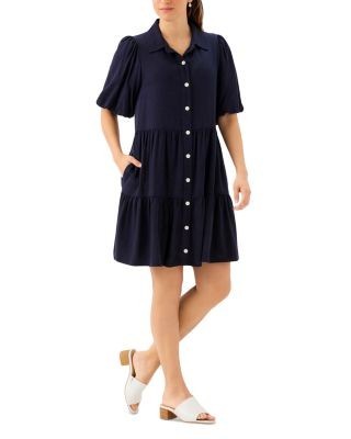 Karen Kane Puff Sleeve Tiered Shirt Dress