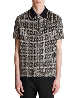 Balmain Monogram Print Zip Polo