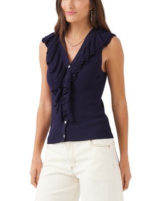 Karen Kane Sleeveless Ruffle V Neck Sweater