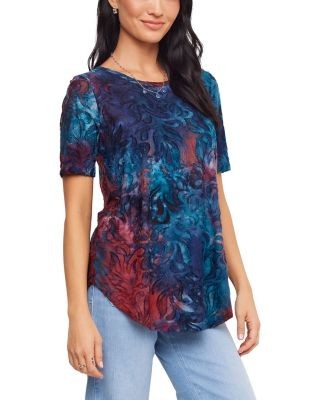 Karen Kane Short Sleeve Jacquard Shirttail Top