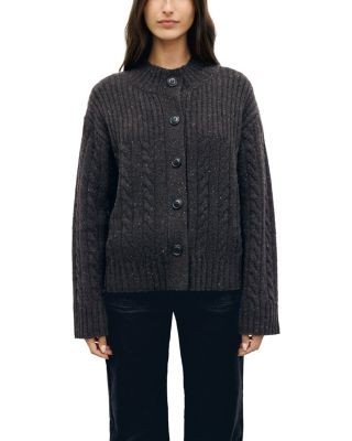 Gerard Darel Rafa Merino Wool Ribbed & Cable Knit Cardigan