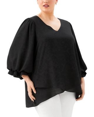 Karen Kane Plus Size Layered Sleeve Asymmetric Top