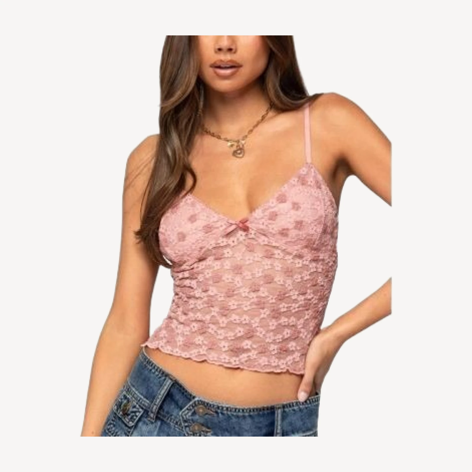 Edikted Floral Textured Lace Tank Top