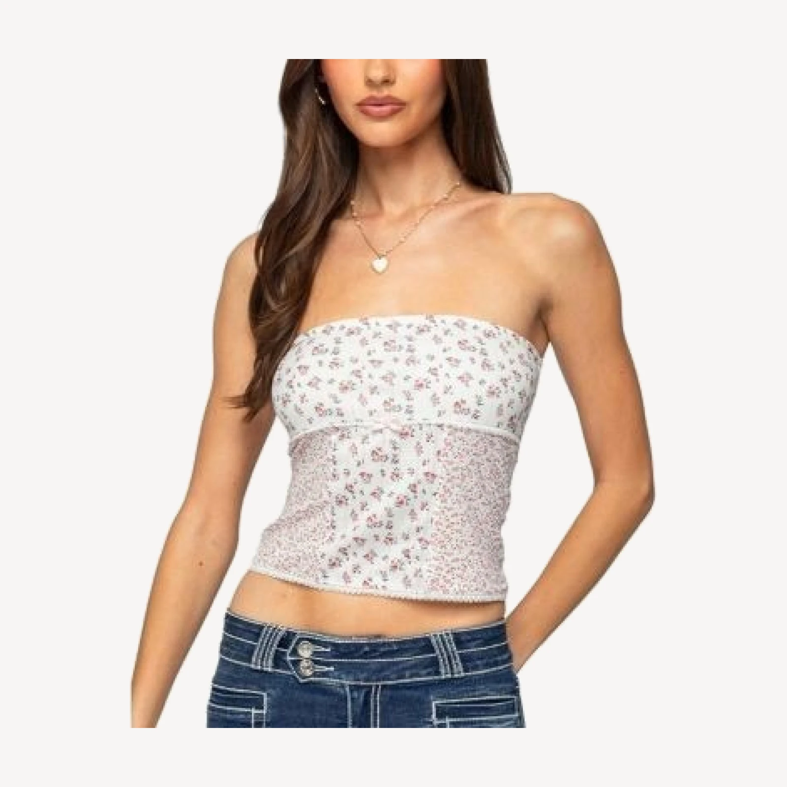 Edikted Mixed Floral Pointelle Tube Top
