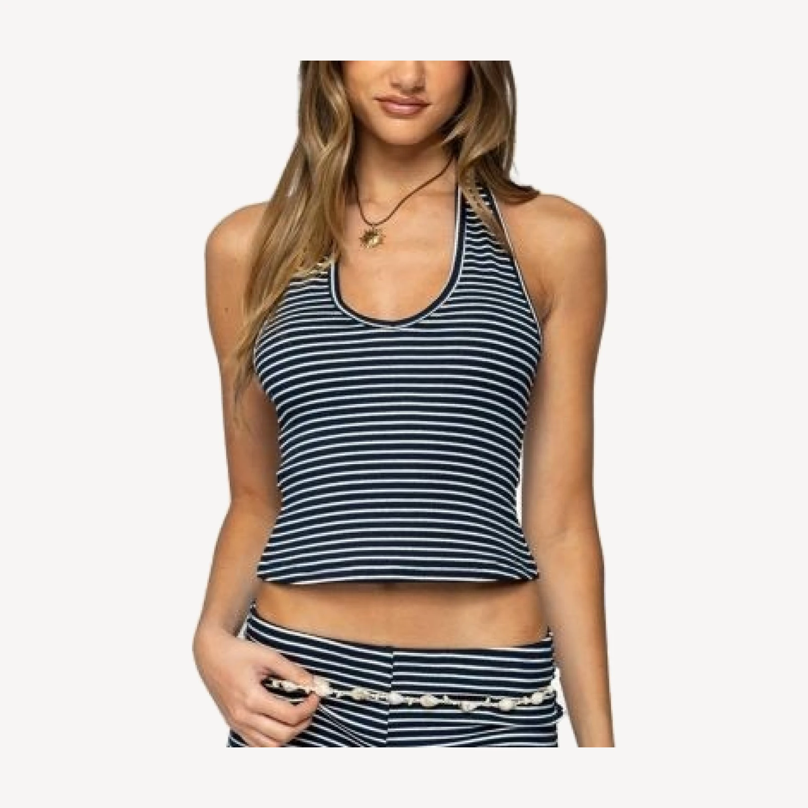 Edikted Reagan Striped Ribbed Halter Top