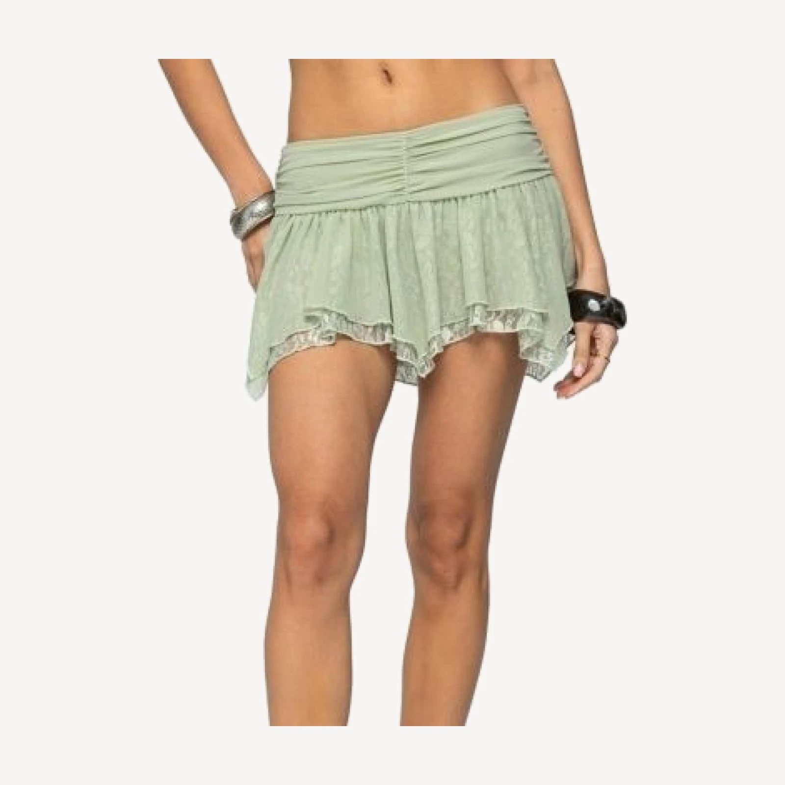 Edikted Asymmetric Layered Lace Mesh Mini Skort