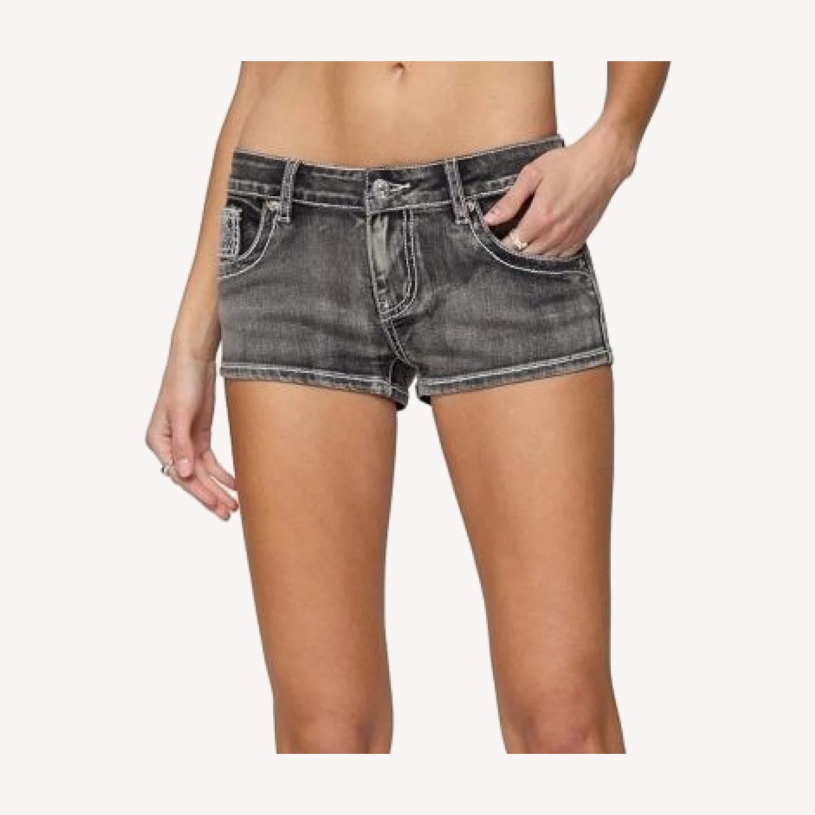 Edikted La Embroidered Low Rise Denim Shorts