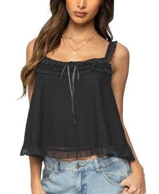 Edikted Ruffle Mesh Babydoll Tank Top