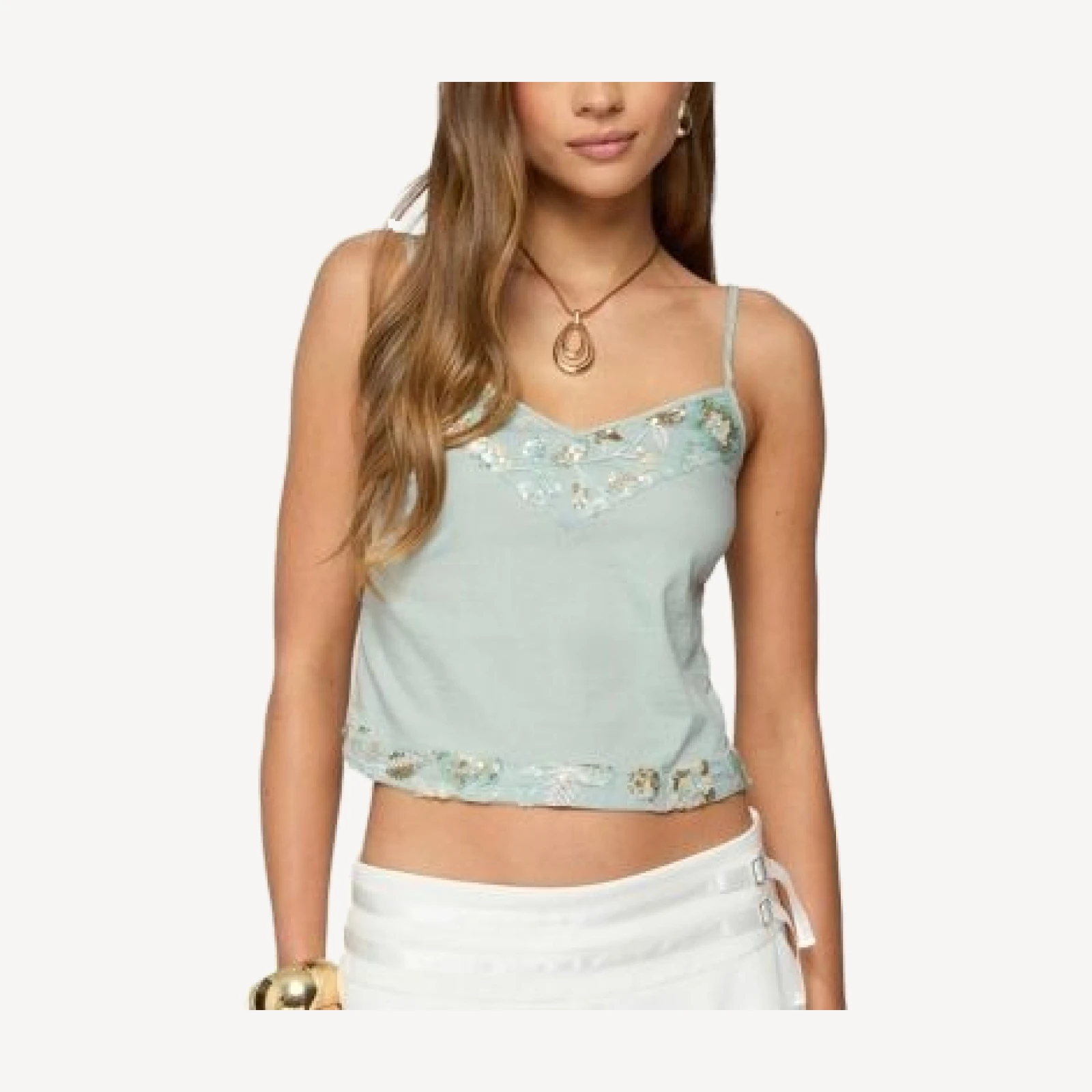 Edikted Sequin & Bead Woven Tank Top