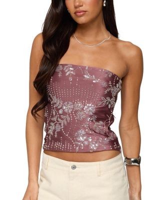Edikted Zelda Bead & Sequin Strapless Top