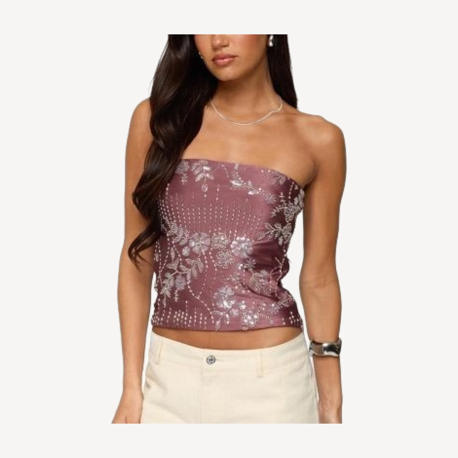 Edikted Zelda Bead & Sequin Strapless Top