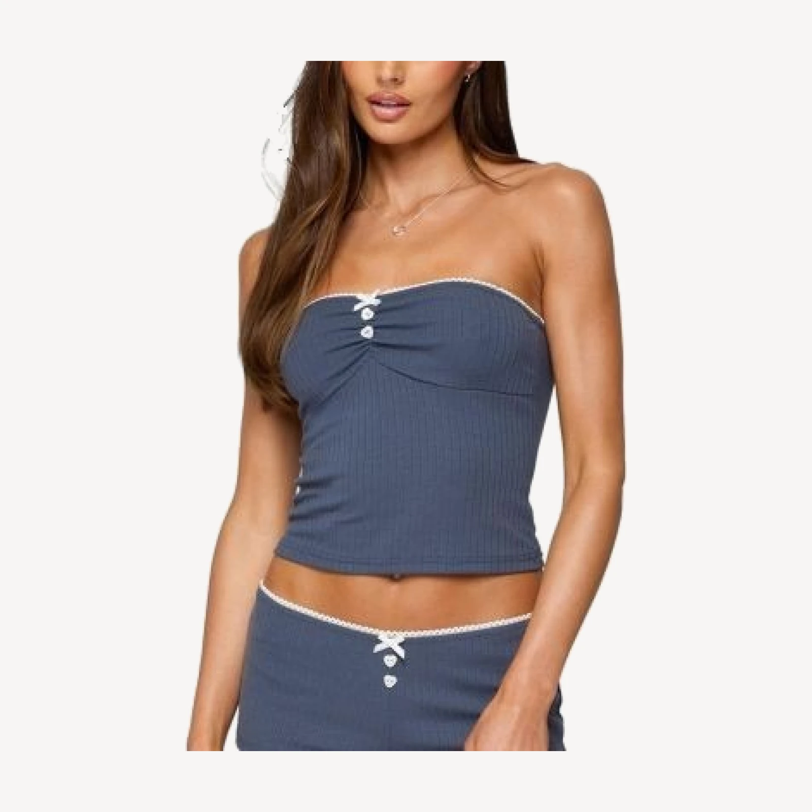 Edikted Isela Contrast Pointelle Tube Top