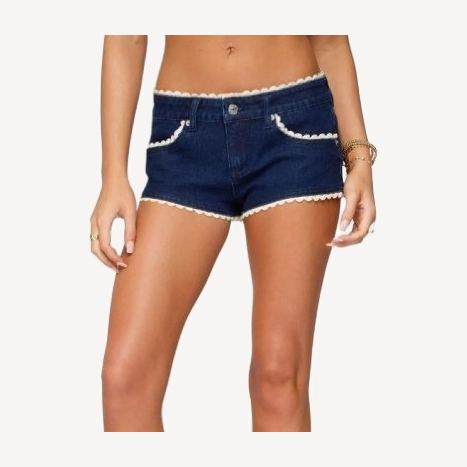 Edikted Maye Contrast Lacey Dark Rinse Wash Denim Shorts