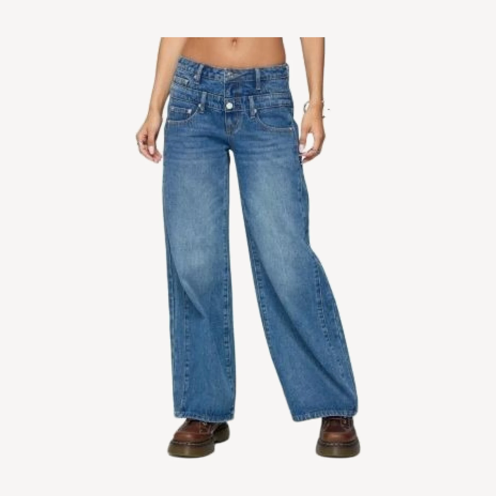 Edikted Abel Layered Look Low Rise Jeans in Denim Wash