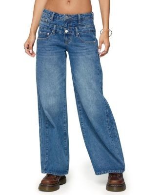 Edikted Abel Layered Look Low Rise Jeans in Denim Wash