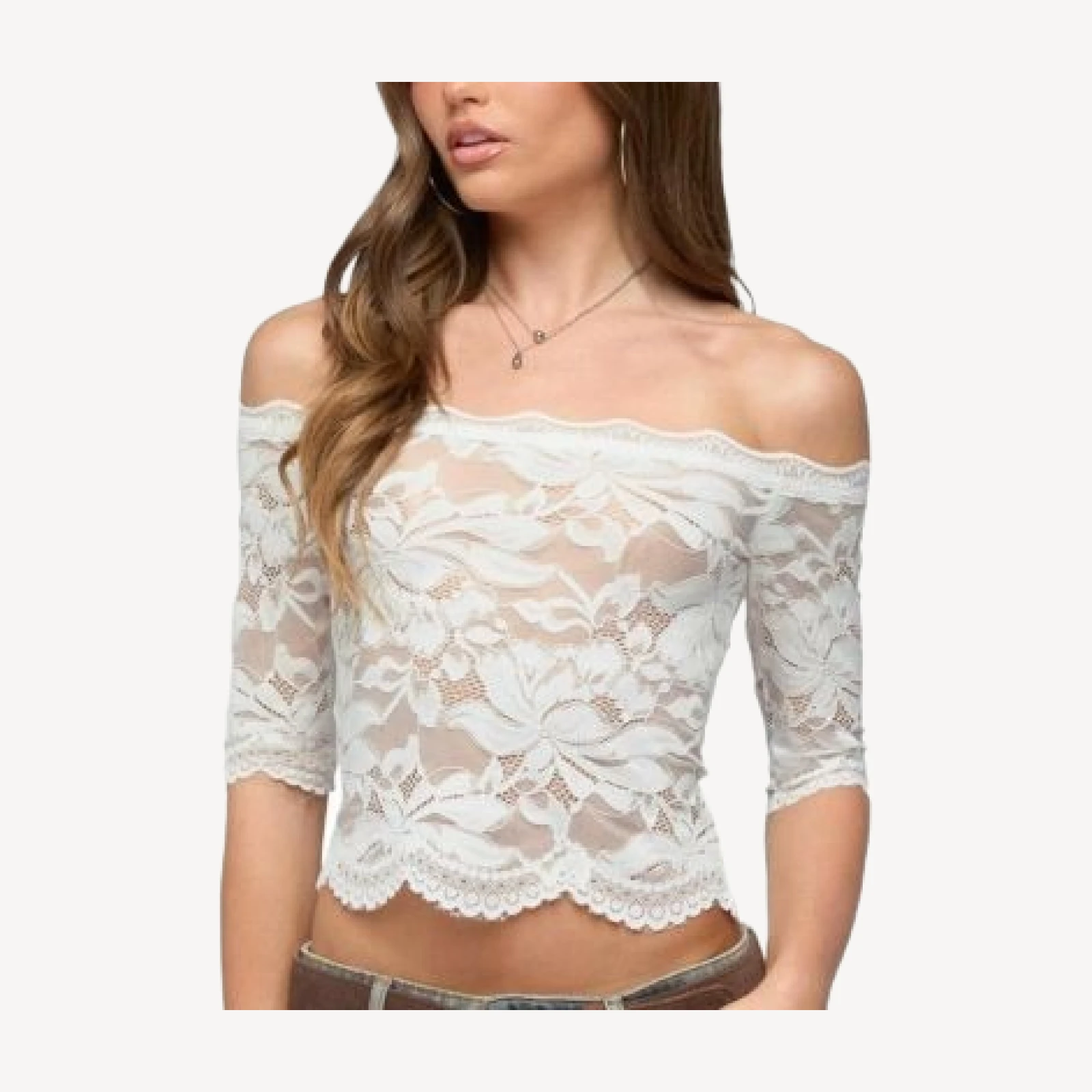 Edikted Dyna Off Shoulder Sheer Lace Top