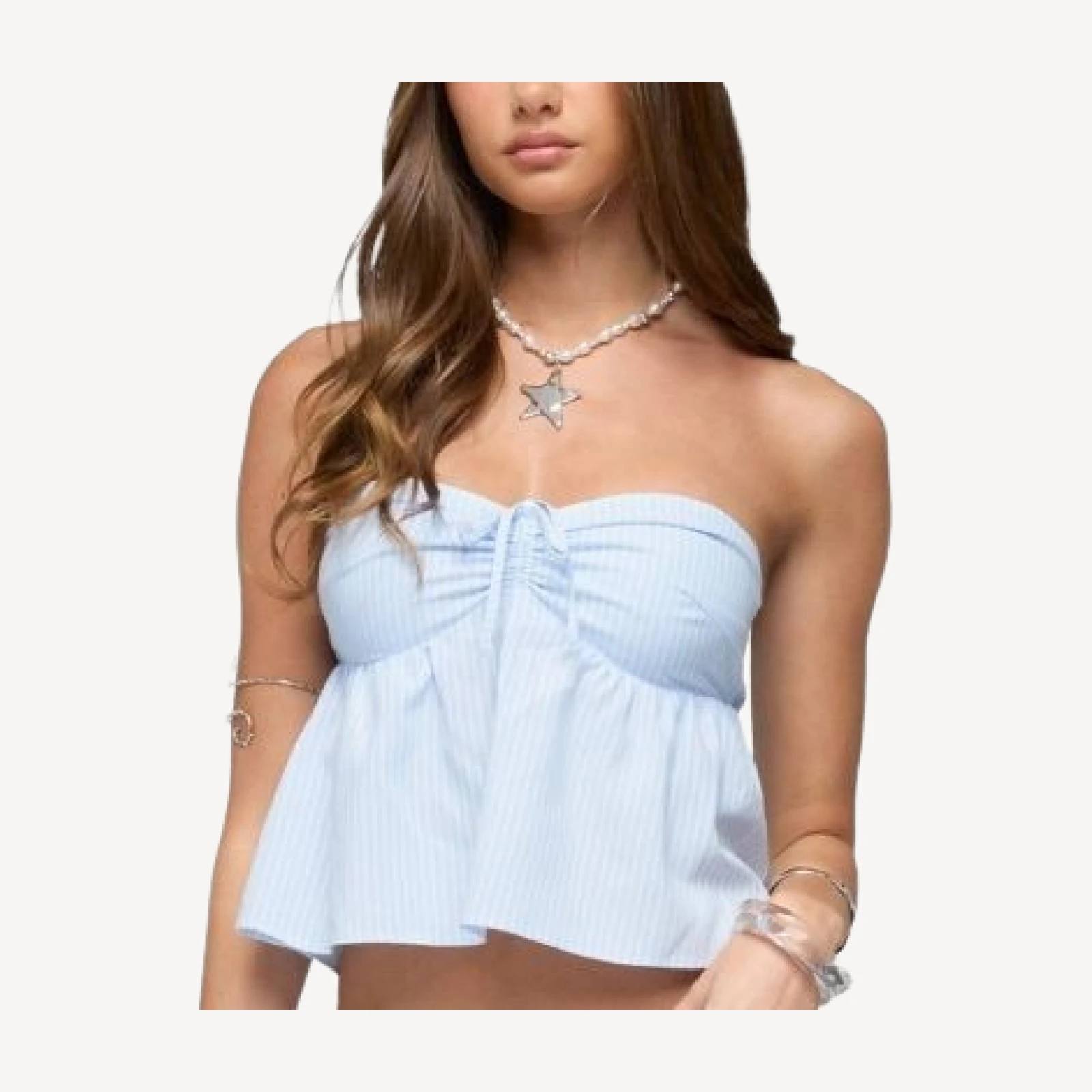 Edikted Cersei Striped Tie Front Strapless Top