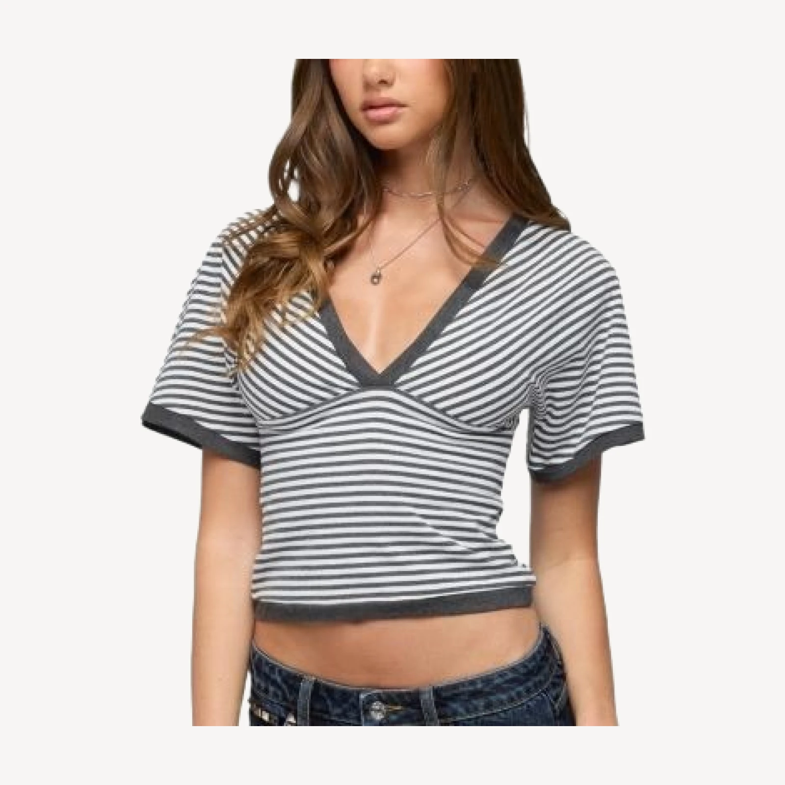 Edikted Primrosa Striped V Neck Flutter Top