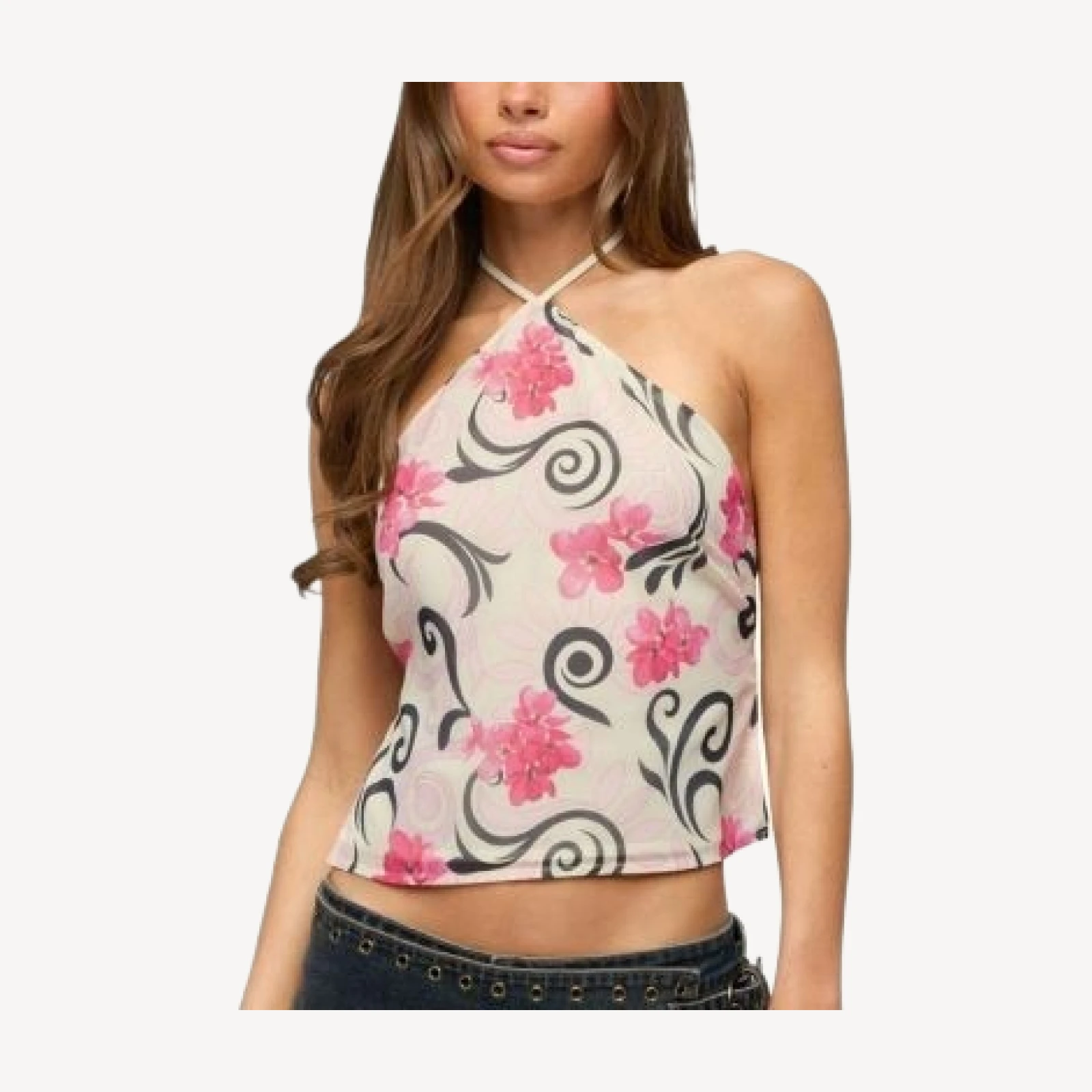 Edikted Floral Swirl Chiffon Backless Top