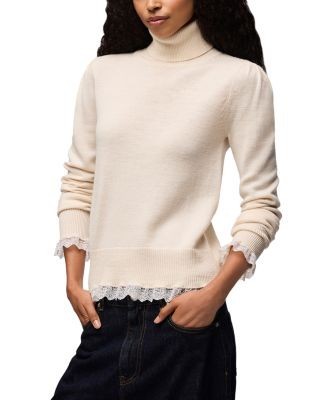 Ganni Lace Trim Merino Turtleneck Sweater