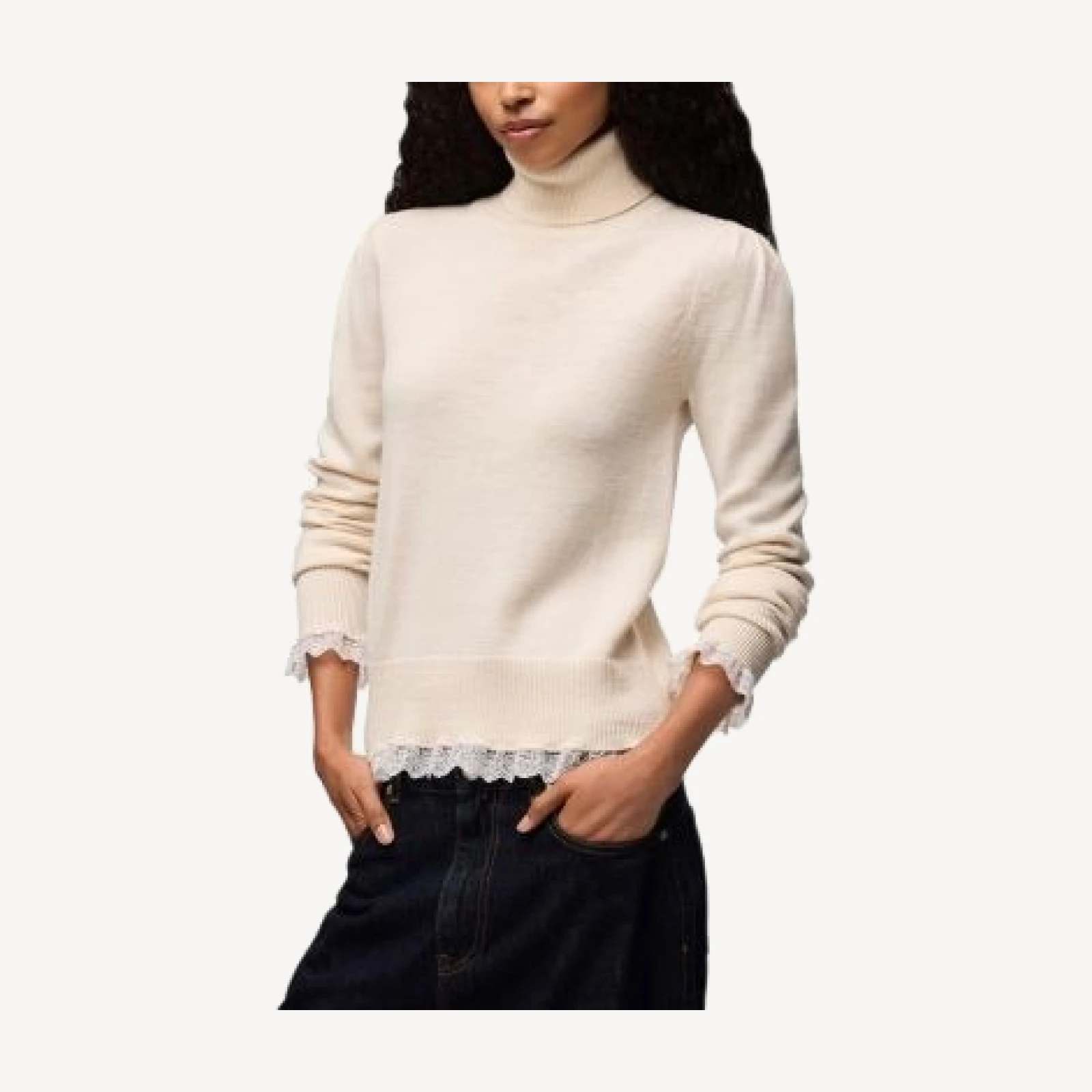 Ganni Lace Trim Merino Turtleneck Sweater