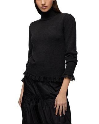 Ganni Lace Trim Merino Turtleneck Sweater