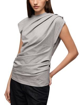 Ganni Asymmetric Neck Drape Jersey Top