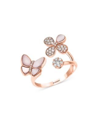 Bloomingdale's Fine Collection Mother-of-Pearl & Diamond Butterfly & Flower Ring in 14K Rose Gold