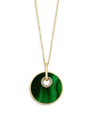 Bloomingdale's Fine Collection Malachite & Diamond Medallion Pendant Necklace in 14K Yellow Gold, 16-18